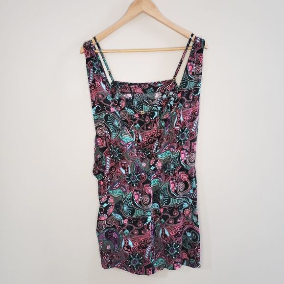 Liquido Medium NWT Sleeveless Turquoise Pink Paisley Print Skort Romper Pockets - Picture 6 of 14